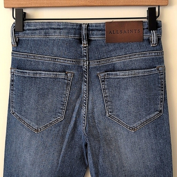 AllSaints Womens 25 Button Flare Fit Jeans Denim Boho Western Casual Classic - Picture 6 of 8